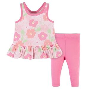 Gerber Baby Girl Floral Peplum Tank top and Leggings Set pink size 18 months